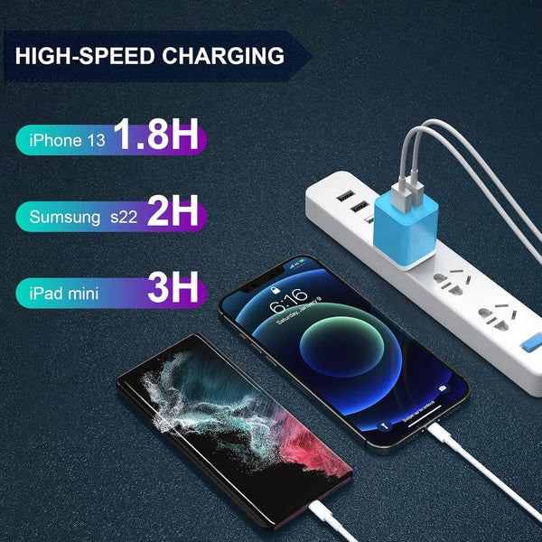 6 Pack USB Wall Charger with Dual USB Ports for iPhone and Samsung