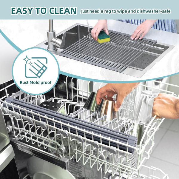 Ohuhu Over Sink Dish Drying Rack with Silicone Coating for Kitchen Counter