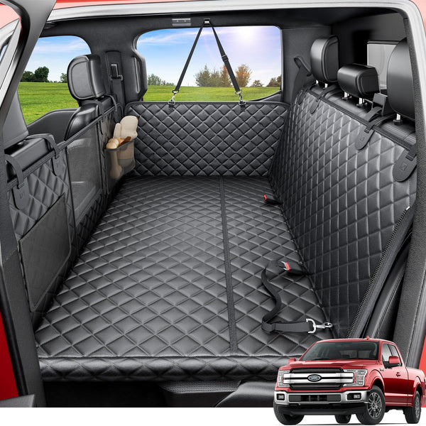 reeva dog truck seat cover for back seat, hard bottom dog hammock for car, waterproof, universal, black, xl size