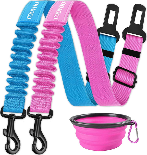 cooyoo dog seat belt 3 piece set adjustable nylon pet safety harness heavy duty elastic