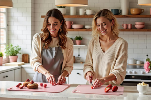 Pink Plastic Cutting Board Set for Kitchen, Dishwasher Safe, BPA Free, Reversible, with Grip Handle