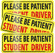 JUSTTOP 3pcs student driver car magnet in black and red, reflective, waterproof, 3-pack for bumper stickers