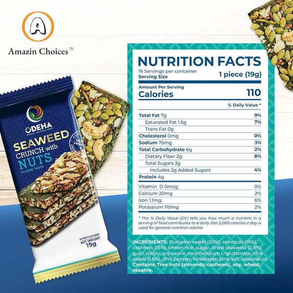 Vegan seaweed snack bars with nuts and seeds, baked without oils, crispy and flavorful