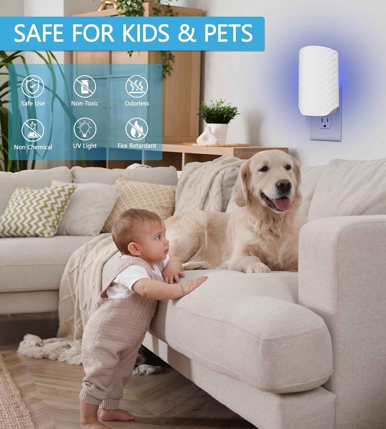 Flying Insect Trap for Indoors, Bug Killer Light Trap for Fruit Flies, Gnats, Moths, and Houseflies, 1 Device + 4 Refills, Best Fly Traps for Home, Kitchen, Bedroom, Plant Area, Garages