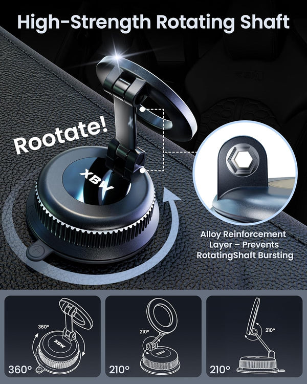 Car Phone Mount with Magnetic Clip for Magsafe & Android 360 Universal Suction Phone Mount for Dashboard Windshield Car Phone Holder for Car for iPhone 17 16 15 14 Pro Max Samsung Galaxy S25 Cell