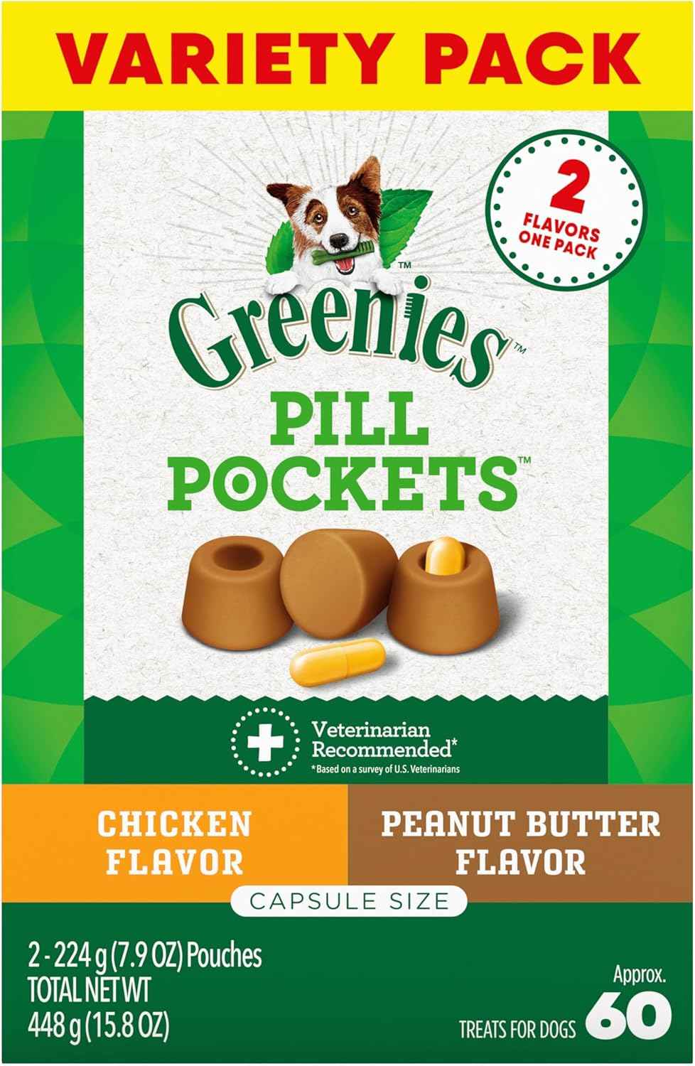 Greenies Pill Pockets for Dogs Large Size, Soft Dog Treats, Chicken Flavor, 15.8 oz. Pouch (60 Treats)