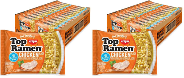 Nissin Top Ramen Chicken Noodle Soup, 3 Ounce, 24 Packets, No Added MSG