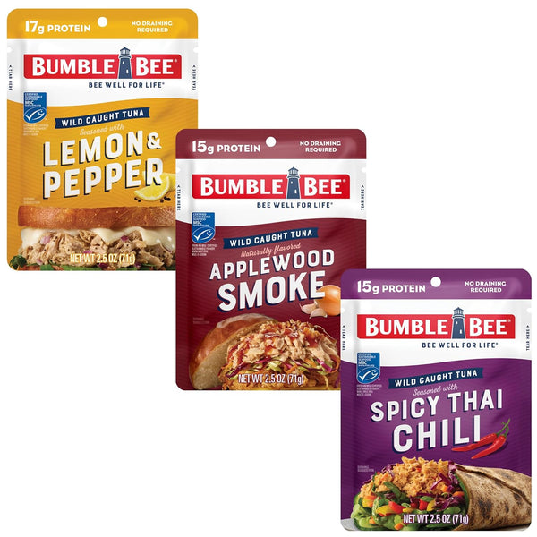 Bumble Bee Spicy Thai Chili Seasoned Tuna Pouch - Wild Caught, Ready to Eat, 15g Protein per Serving, 2.5 oz Packet (Pack of 12)