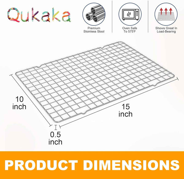 2PCS Cooling Racks for Cooking and Baking - 10" x 15"Heavy Duty Stainless Steel Wire Rack for Baking, Grilling, Roasting - Oven & Dishwasher Safe - Fits Jelly Roll Sheet Pan-Silver