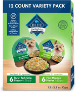 blue buffalo delights natural adult small breed wet dog food, variety pack, made with natural ingredients, filet mignon & new york strip recipe
