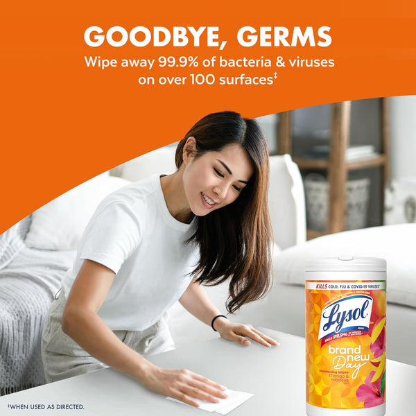 LYSOL Disinfecting Wipes, All Purpose Cleaner, Multi-Surface Antibacterial Cleaning Wipes, Household Cleaning Supplies, Dorm Essentials, Lavender + Mango Scents, 80 ct. (4 Pack)