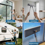 3 in 1 Window Squeegee for Home, Window Cleaning Kit with 60" Extension Pole, Professional Window Cleaner Tool for Outdoor Windows, Glass, Mirrors, Screens with 3 Microfiber Cloths & Screen Brush