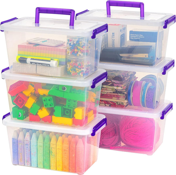 IRIS USA 5 Qt. Plastic Craft Storage Container Bins with Lids, 6 Pack, Small Organizer Tote