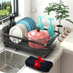 2-Tier Dish Rack with Auto-Drain and Mat for Kitchen Counter