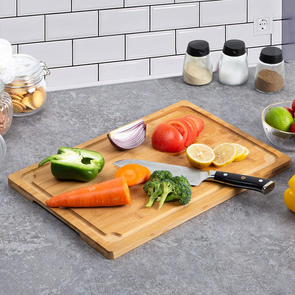 Extra Large Bamboo Cutting Board with Juice Groove and Handles for Kitchen