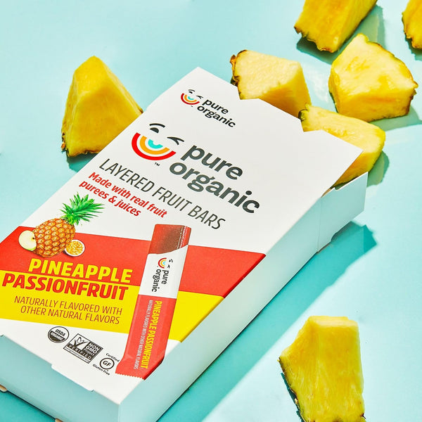 Pure Organic Layered Fruit Bars, Gluten Free, Vegan Fruit Snacks, Pineapple Passionfruit (2 Boxes, 24 Bars)