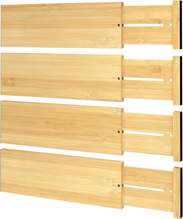 Bamboo drawer dividers for standard 16.6"-22" kitchen drawers, set of 4