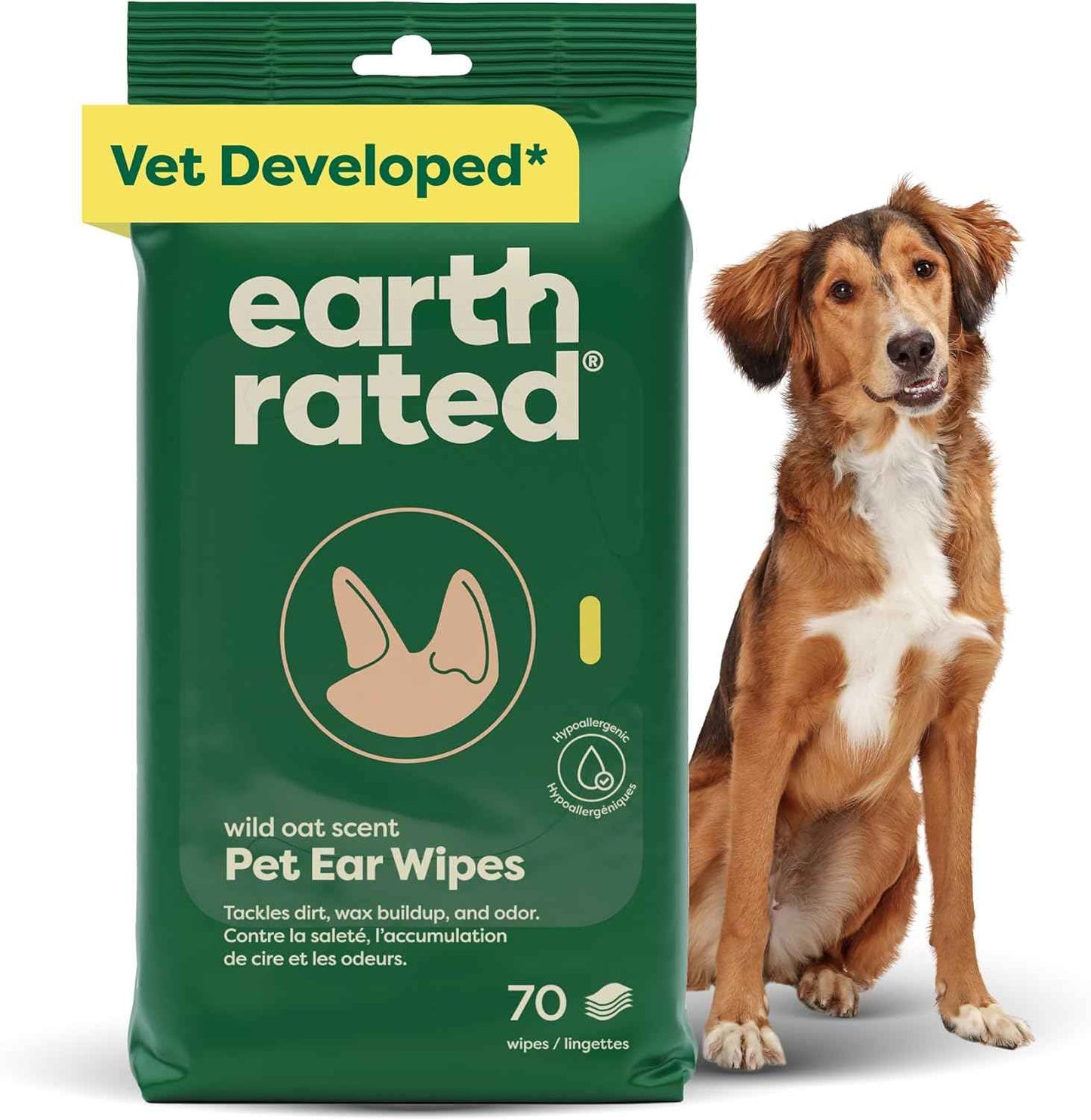 Earth Rated Pet Wipes for Dogs and Cats, Hypoallergenic, Cleaning and Hydrating, for Grooming Paws, Body and Butt, Unscented, 100 Count