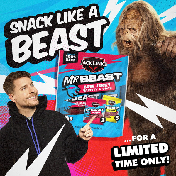 Jack Link's x MrBeast Beef Jerky Variety Pack, 6 Pack, 5.4 oz Bags, Ready to Eat Protein Snacks