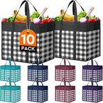 WISELIFE Reusable Grocery Shopping Bags 10 Pack Large Foldable Tote Bags Bulk, Eco Produce Bags with Long Handle for Shopping Groceries Clothes (Grey&Black)