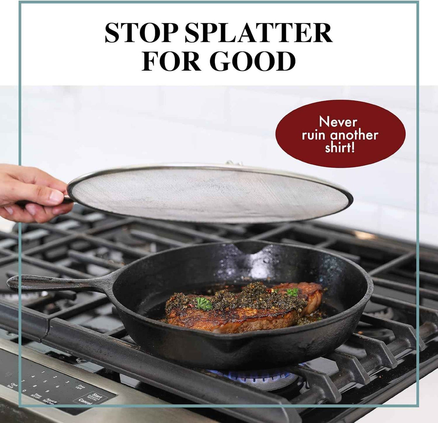 BergKoch Splatter Screen for Frying Pan - 13 Inch Stainless Steel Grease Splatter Guard - Cover Oil Splash when Sizzling Bacon, Cooking Fried Chicken or Popcorn