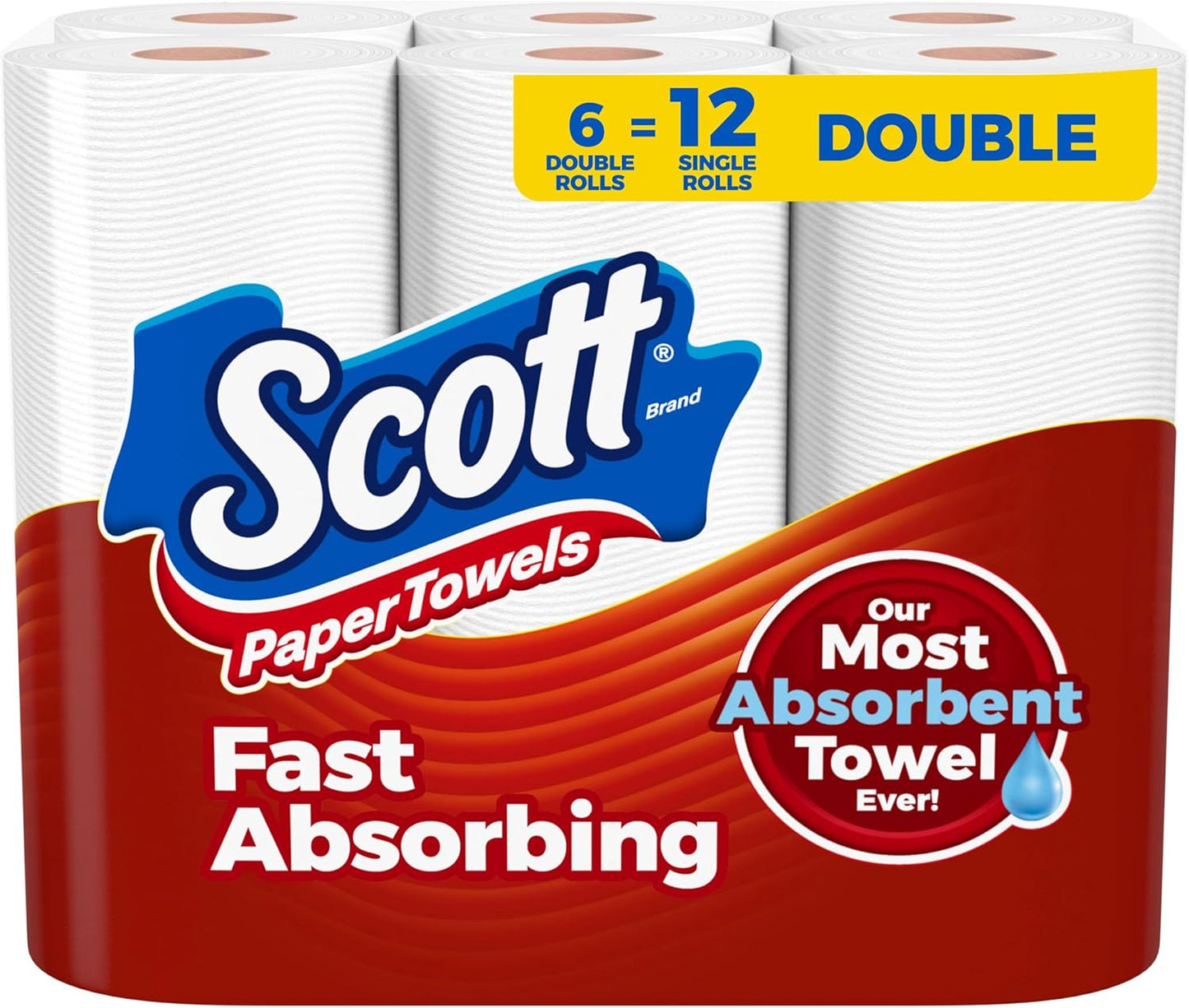 Scott Paper Towels, Choose-A-Sheet, 6 Double Rolls = 12 Regular Rolls (108 Sheets Per Roll)