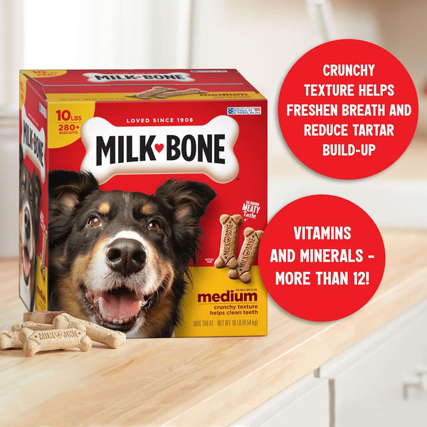 Milk-Bone Original Dog Treats Biscuits for Medium Dogs, 10 Pound Box, Crunchy Texture, Fortified with 12 Vitamins