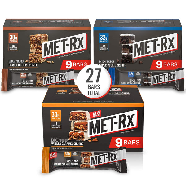 MET-Rx Big 100 Colossal Protein Bars, 9 Count, Chocolate Chip Cookie Dough, 3.52 oz