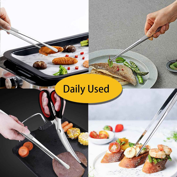JETKONG 2 Pcs 12-Inch Kitchen Tweezers Fine Tweezer Tongs, Extra-Long Stainless Steel Cooking Tweezers (Silver)