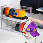 Hat Organizer for Baseball Caps, Clear Storage Box with Drawer and Sliding Tray