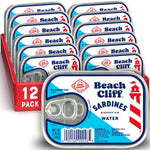 Beach Cliff Wild Caught Sardines in Water, 3.75 oz Cans, 12g Protein per Serving, Gluten Free, Keto Friendly, Pack of 12