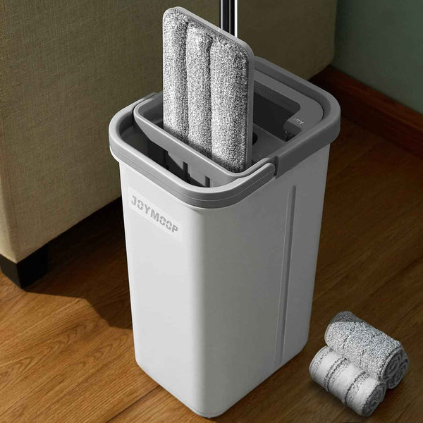JOYMOOP Mop and Bucket Set with Wringer, Flat Mops for Floor Cleaning, Wall Mop Cleaner with Long Handle, Hardwood Floor Mop with 4 Microfiber Pads