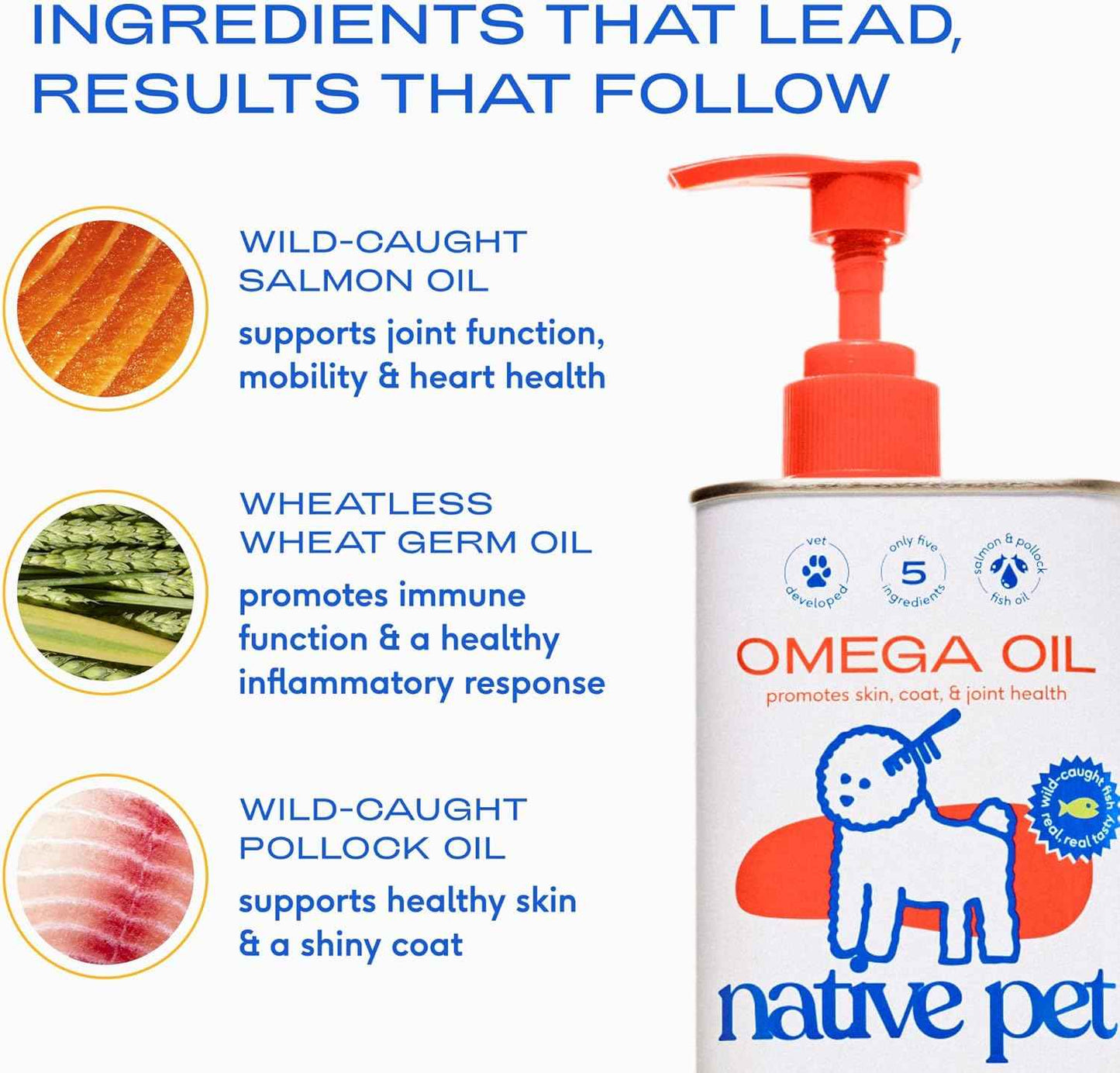 Native Pet Omega 3 Fish Oil for Dogs & Cats - Promotes Healthy Skin, Shiny Coat, & Strong Joints - Made with Wild Alaskan Salmon Oil for Dogs – Tasty, Fast-Absorbing Omega 3 6 9 Liquid Supplement- 8oz