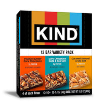 KIND Dark Chocolate Nuts & Sea Salt, Peanut Butter Dark Chocolate, Caramel Almond Sea Salt Bars - 12 Count Variety Pack