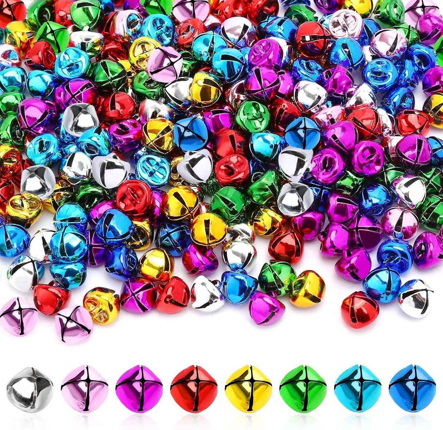 Augshy 120 Pieces Multicolour Jingle Bells, 2/5 Inch Craft Bell Bulk for Christmas Home and Pet Decorations Xmas Decor Party Favors Supplies