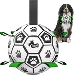 Qdan dog toys 6 inch world cup dog soccer ball with straps for small medium pet outdoor play