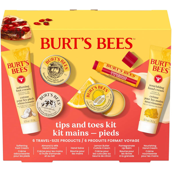 Burt's Bees Tips and Toes Kit, 6 Travel Size Products, Pomegranate Moisturizing, Hydrating, and Nourishing