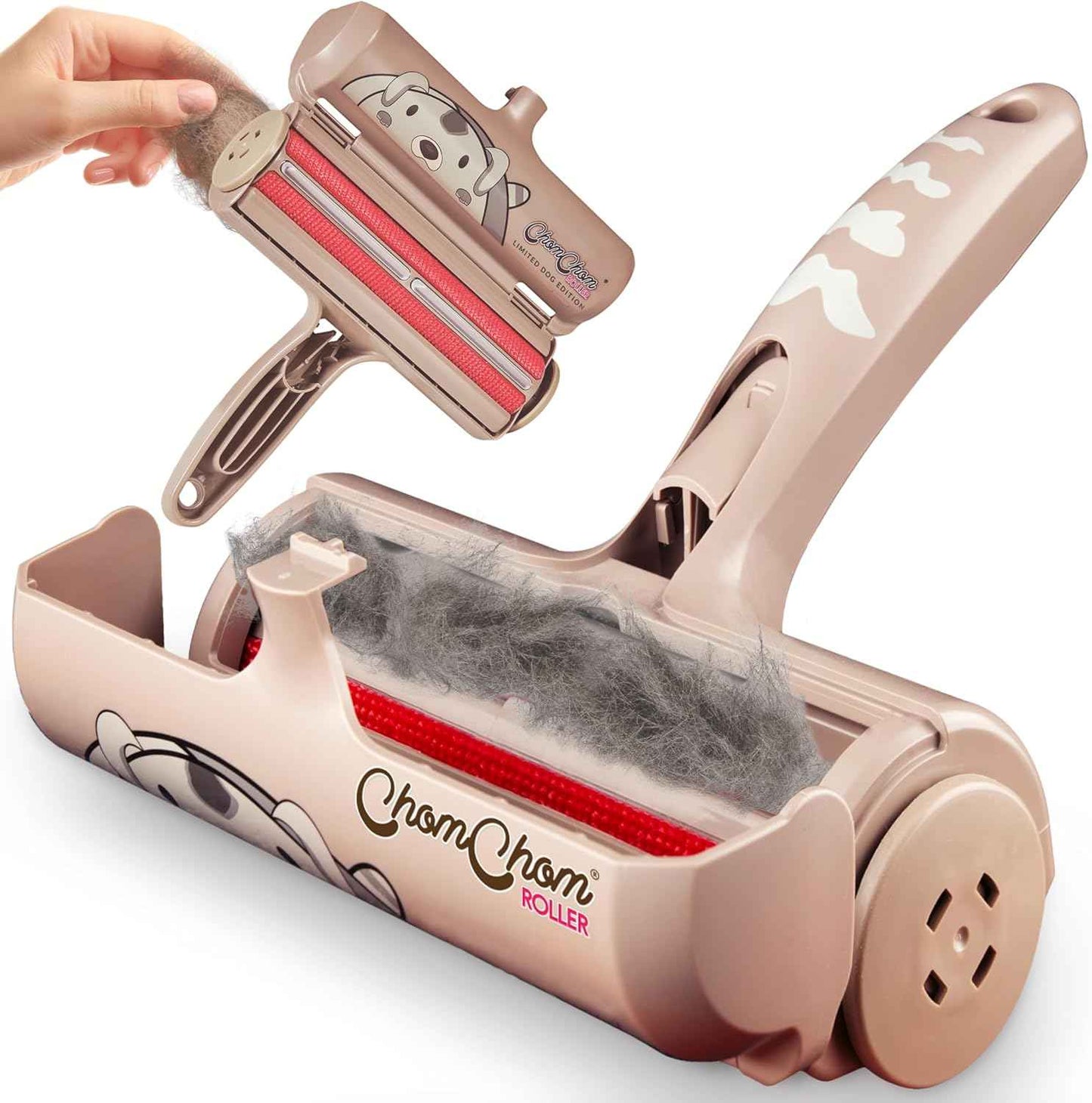 ChomChom Roller Pet Hair Remover and Reusable Lint Roller - Cat and Dog Hair Remover for Furniture, Couch, Carpet, Clothing and Bedding - Portable, Multi-Surface Fur Removal Tool (White)