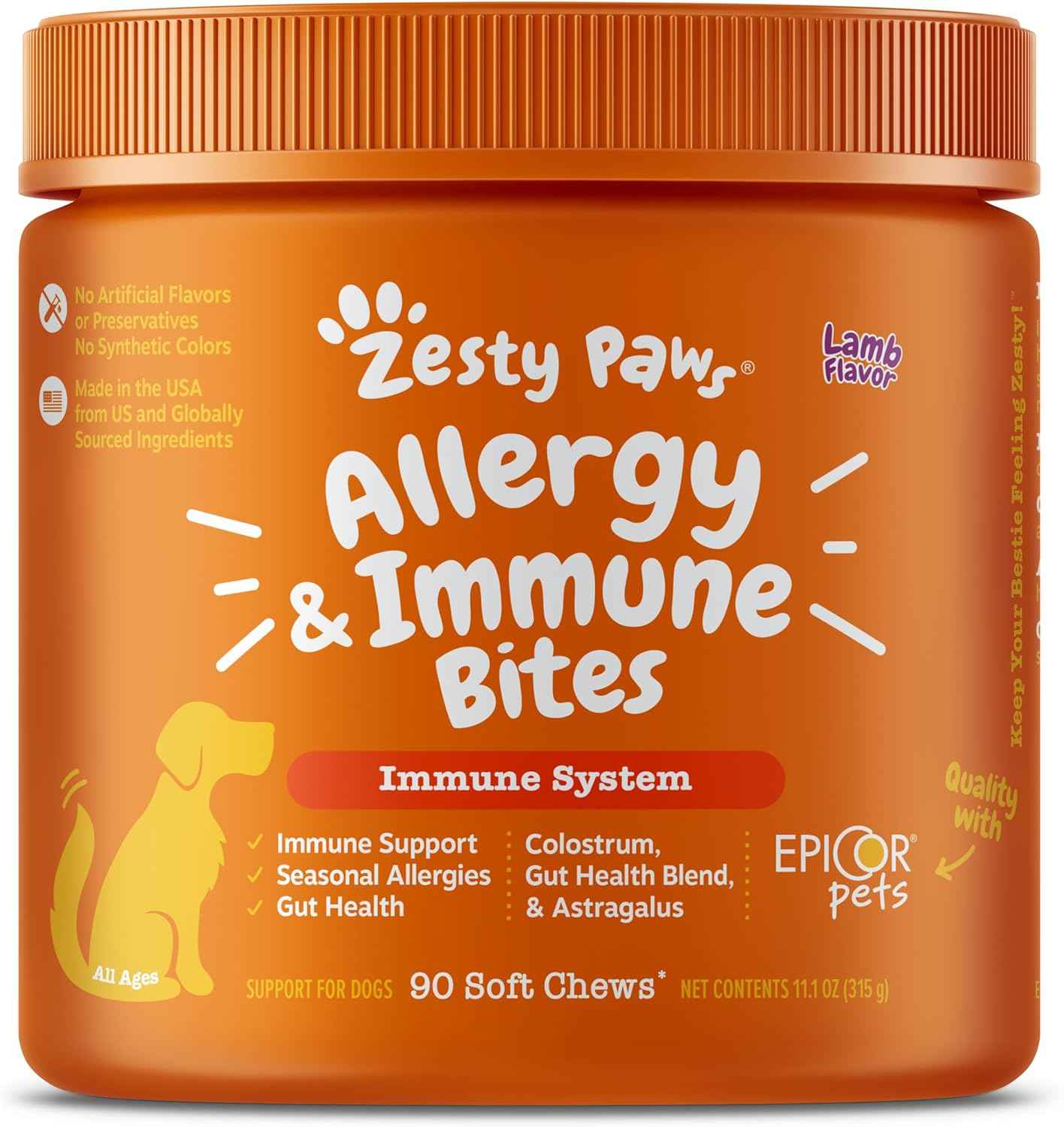 Zesty Paws Dog Allergy Relief- Dog Itching Skin Relief- Dog Probiotics for Itchy Skin and Itchy Ears- Dog Allergy Paw Relief- Dog Allergy Chews- Dog Itch Relief - Dog Skin Allergy Relief - Lamb - 90ct