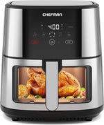 Chefman Air Fryer 8 Qt | TurboFry® 4-in-1 with 450°F Hi-Fry Option for Crispier Results | Bake, Dehydrate, Frozen | XL Nonstick Dishwasher-Safe Basket | Stainless Steel