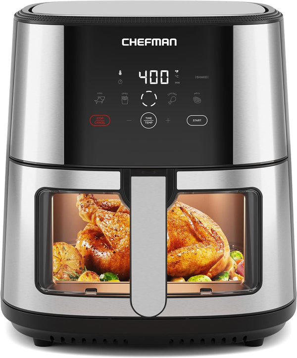 Chefman Air Fryer 8 Qt | TurboFry® 4-in-1 with 450°F Hi-Fry Option for Crispier Results | Bake, Dehydrate, Frozen | XL Nonstick Dishwasher-Safe Basket | Stainless Steel