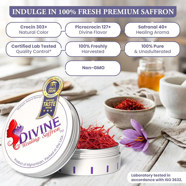 Divine Saffron Threads - Pure Red Saffron from Afghanistan - 1g - Award Winning for Cooking & Wellness