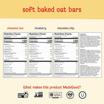 MadeGood Mornings Soft-Baked Oat Bars Variety Pack, 30 count, certified organic, gluten-free, vegan, kosher, non-GMO