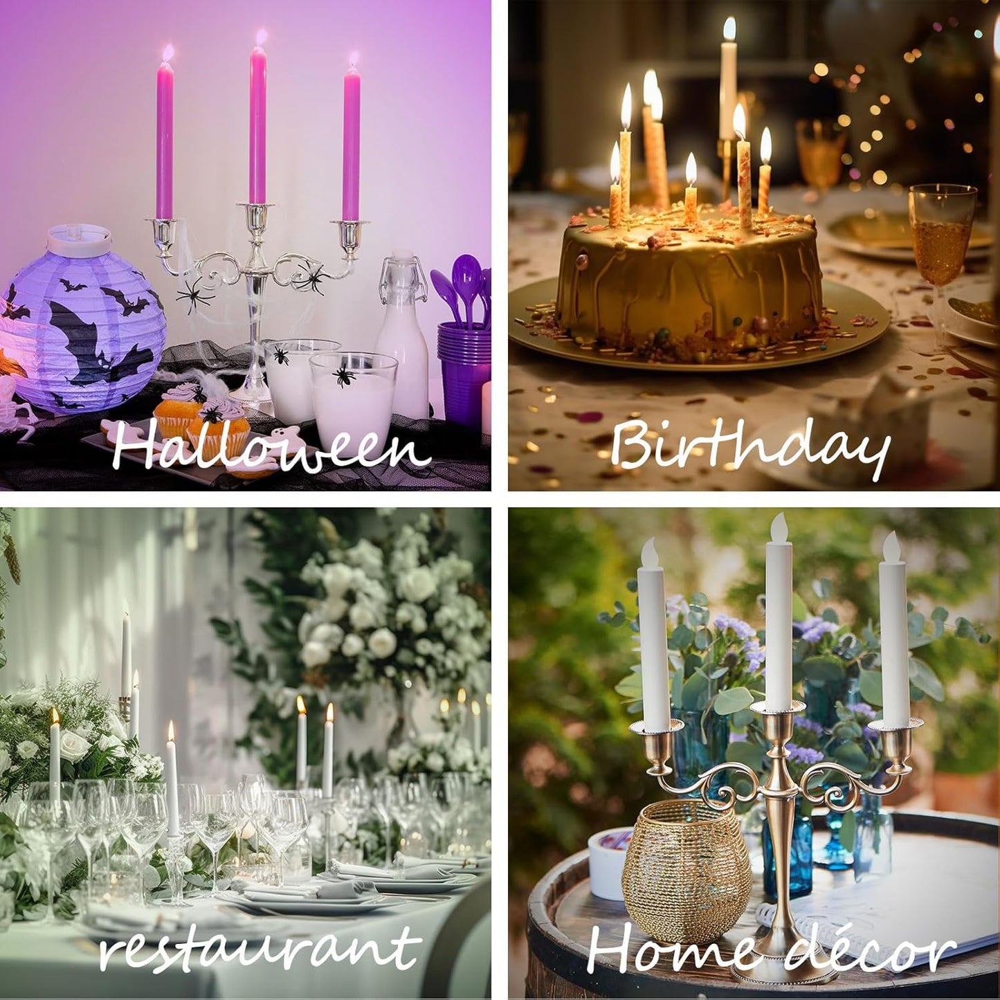 3 Candle Metal Candelabra Candlesticks Holder for Formal Events, Wedding, Church, Holiday Décor, Halloween – Taper Candle Holder Stand Centerpiece Elegant Decoration Piece for Table,Silver