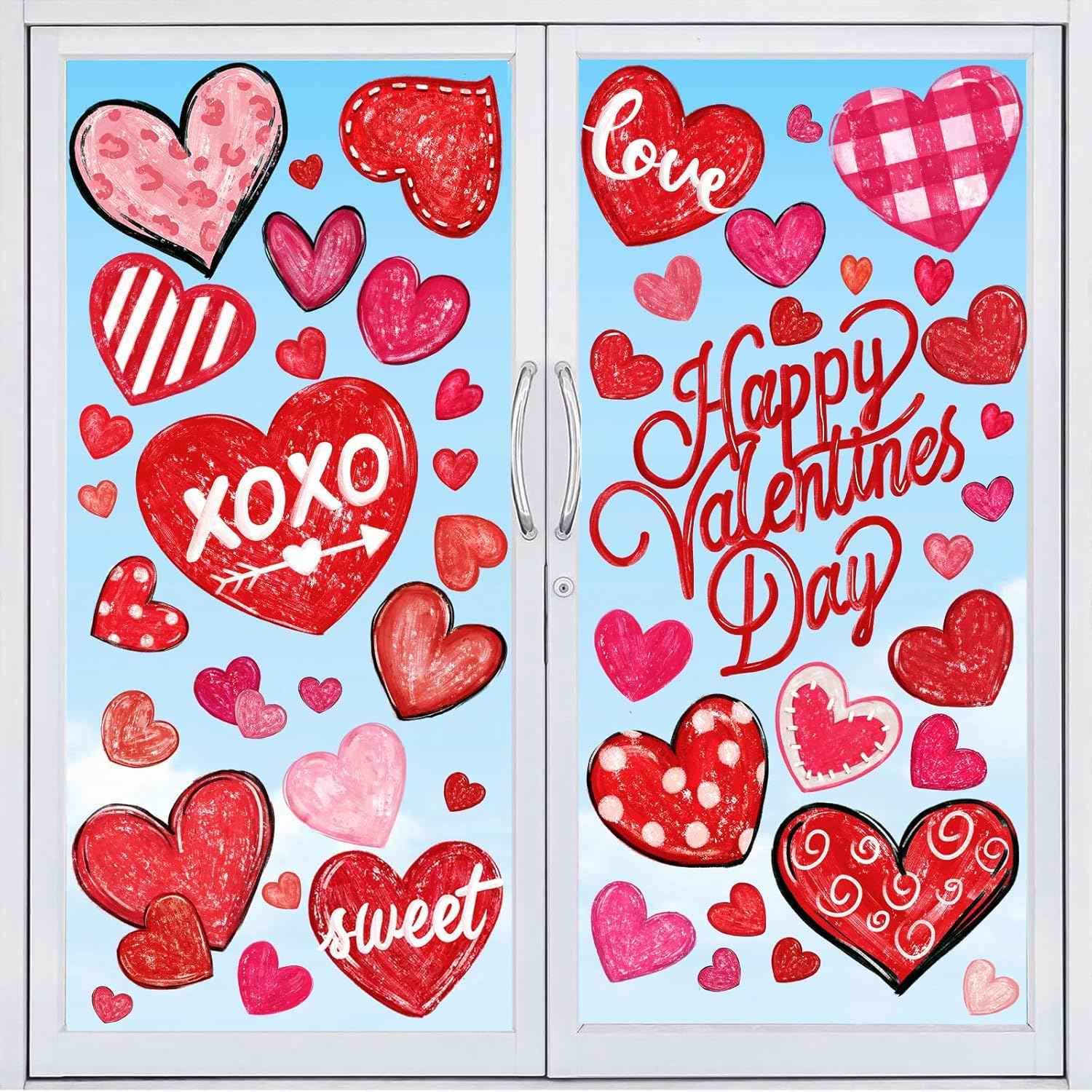 DIYDEC 6 Sheets Valentines Window Cling Double-Sided Pink Red Love Heart Window Stickers Happy Valentines Window Decals for Home Wedding Anniversary Party Store Glass Holiday Decoration