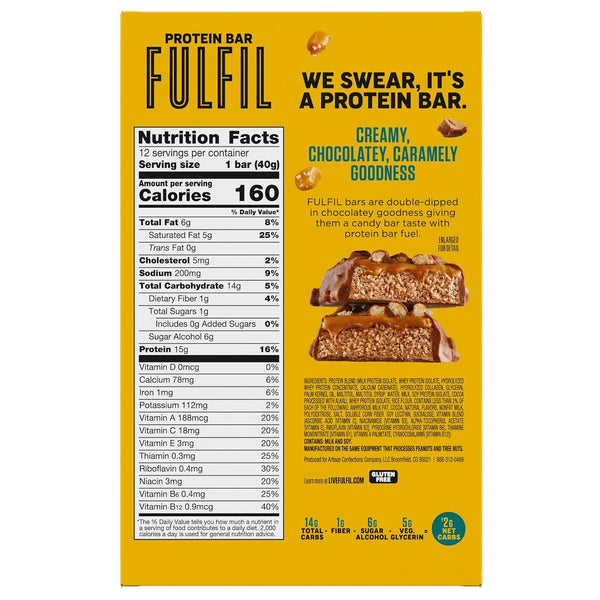 FULFIL Chocolate Salted Caramel Flavored Protein Bars, 12 Count, Gluten Free