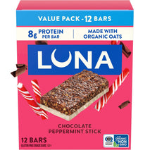 Gluten Free Snack Bars, 12 Pack, Chocolate Peppermint Stick Flavor, Non-GMO, Protein Bars Made with Organic Oats