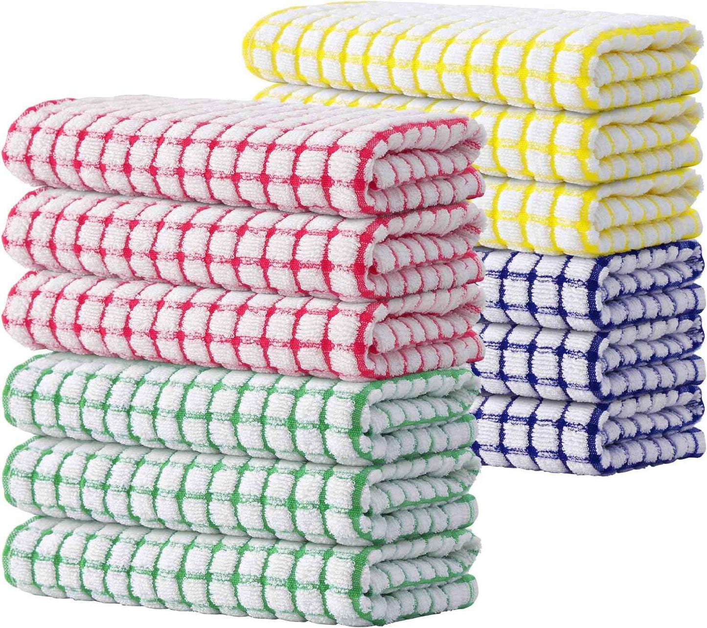 Kitinjoy Cotton 8 Pack Terry Kitchen Dish Cloths, 12 x 12 Inches Super Soft and Absorbent Dish Rags, Quick Drying Dish Towels for Washing Dishes, Mixed Color