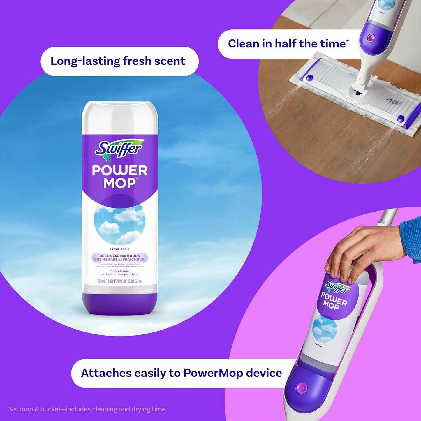 Swiffer PowerMop Floor Cleaning Solution with Fresh Scent, PowerMop Refills, Floor Cleaner for Mopping, 25.3 fl oz, 2 Pack