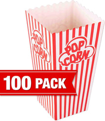 Popcorn containers for home movie theater use, 100 pack, striped white and red paper